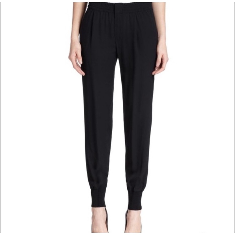 Vince‎ Black Viscose Satin Tuxedo Stripe Jogger Pants Women's Size SMALL